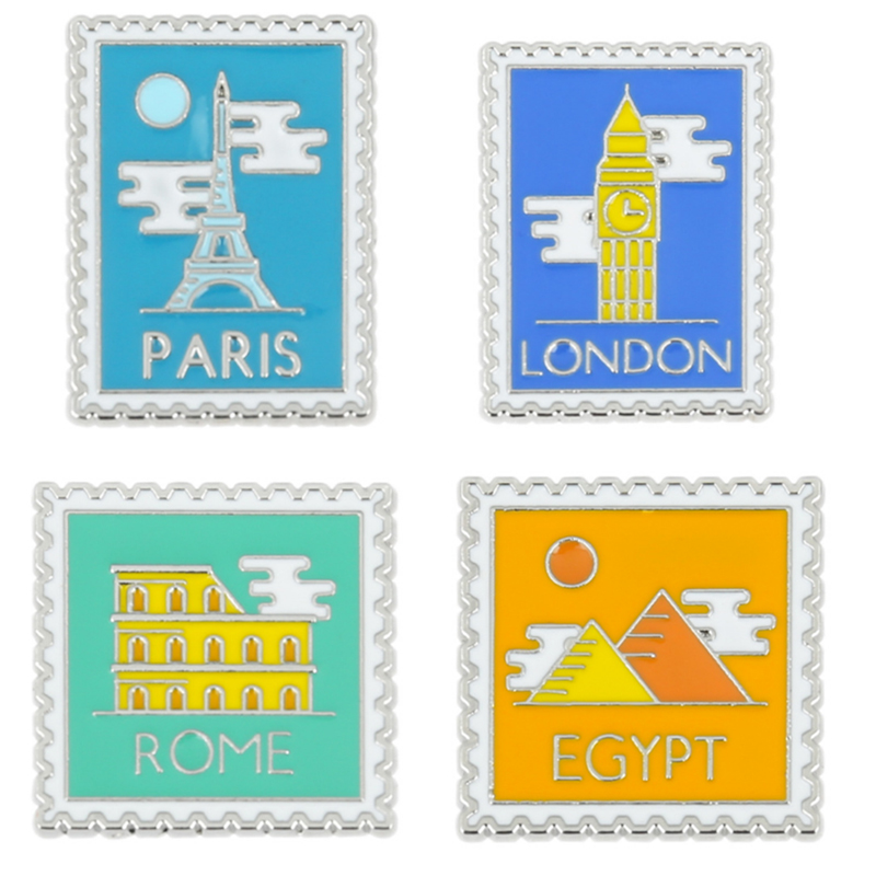 Travel Accessories London - แฟนซีอัลบั้มป้ายโลหะผสมกระเป๋าเป้สะพายหลังเข็มกลัดลอนดอนปารีสโรมอียิปต์แสตมป์เดินทางรอบโลกกระเป๋าLapel Pinเสื้อPin