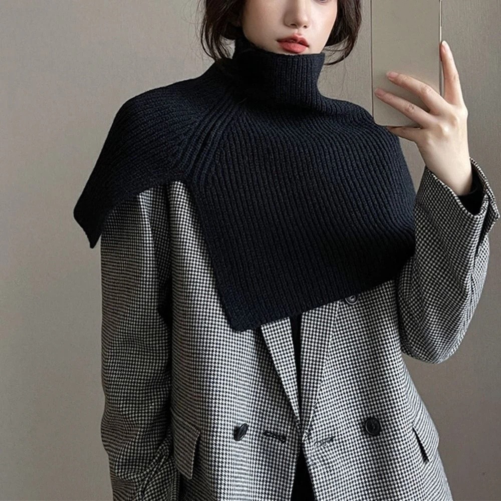 Travel Accessories Neck - ผ้าคลุมไหล่ถักนิตติ้งสไตล์เรโทร อุ่นหนา ผ้าพันคอคอสูง ผ้าพันคอทรงไม่สมมาตร เสื้อคลุมผู้หญิง เครื่องประดับตกแต่งเสื้อผ้า
