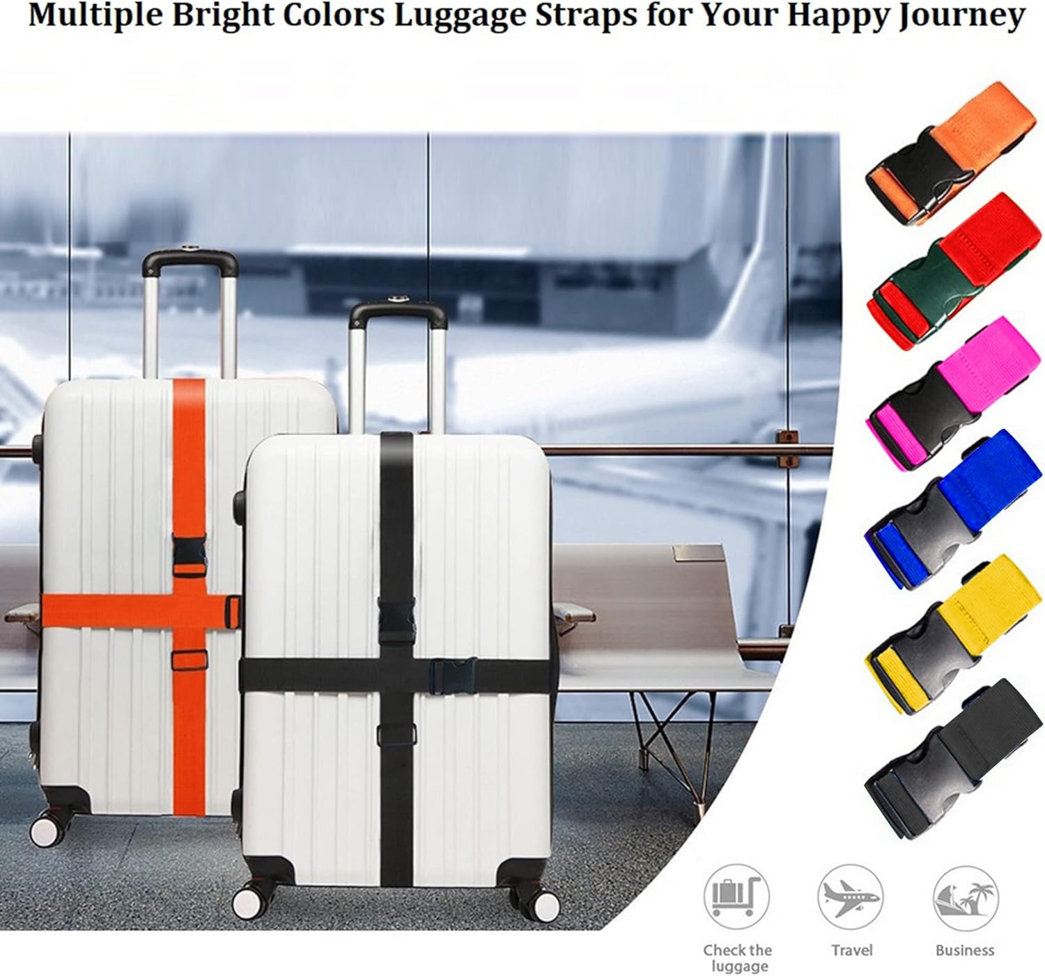 Travel Accessories Luggage Straps - สายรัดกระเป๋าเดินทางแบบปรับได้ 2 แพ็ค สีสันสดใส สายรัดกระเป๋าเดินทาง อุปกรณ์เสริมสำหรับการเดินทางสำหรับกระเป๋าเดินทาง
