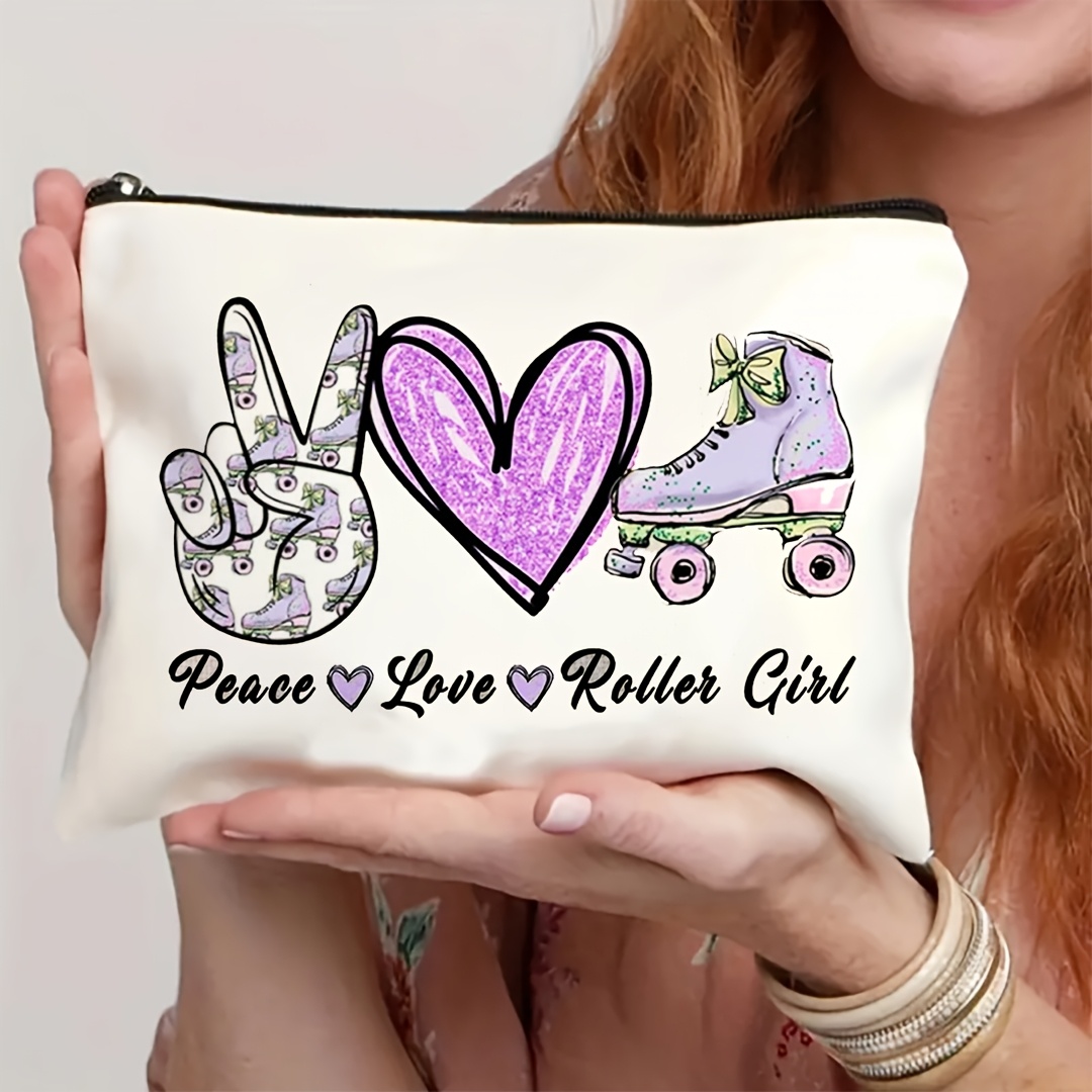 Travel Accessories For Girls - 1 ชิ้น กระเป๋าแต่งหน้าสำหรับเดินทางอเนกประสงค์ ลาย Peace, Love