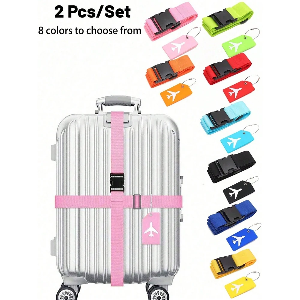 Luggage Strap Belt - ชุดสายรัดกระเป๋าเดินทางพร้อมป้ายติดกระเป๋า สายรัดกระเป๋าเดินทางหลากสี เหมาะสำหรับกระเป๋าเดินทางหลากหลายประเภท เหมาะสำหรับการเดินทาง