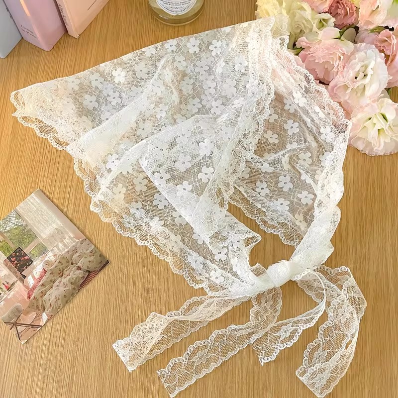 Travel Accessories Neck - ผ้าพันคอผ้าลูกไม้สไตล์วินเทจแบบฝรั่งเศส ผ้าพันคอสามเหลี่ยมสุดหรูสำหรับผู้หญิง ผ้าพันคอสำหรับเดินทาง ผ้าพันคอสำหรับผม