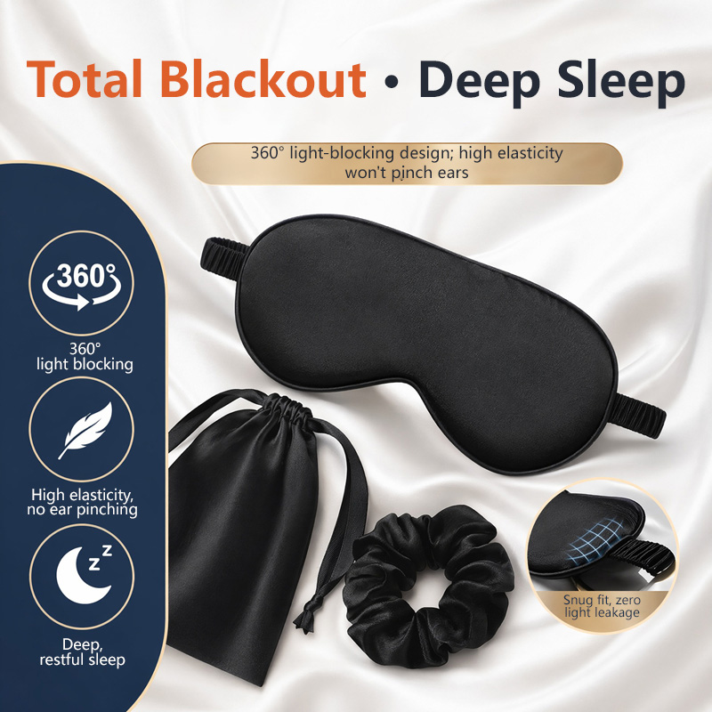 Travel Accessories Eye Mask - ชุดผ้าปิดตาไหม 3 ชิ้น ปิดกั้นแสง ไม่กดทับ ป้องกันเส้นผม