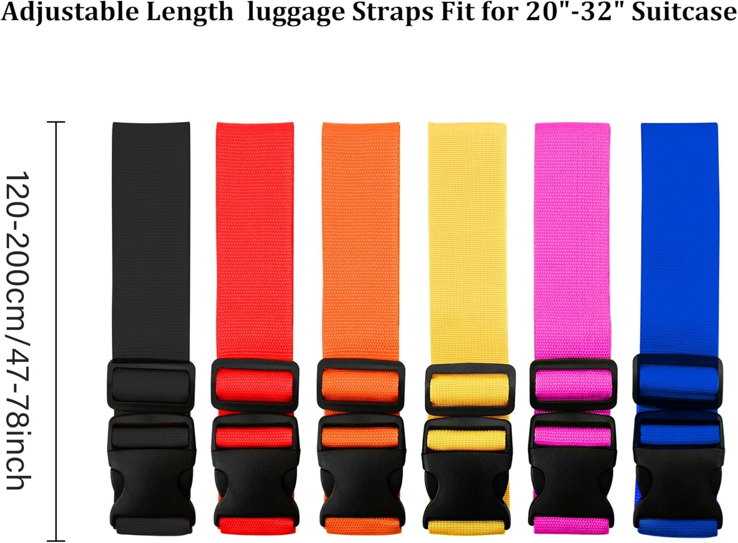 Luggage Strap Belt - สายรัดกระเป๋าเดินทางปรับได้สีสดใส 2 แพ็ค สายรัดกระเป๋าเดินทางแบบหนา อุปกรณ์เสริมกระเป๋าเดินทาง (120-200