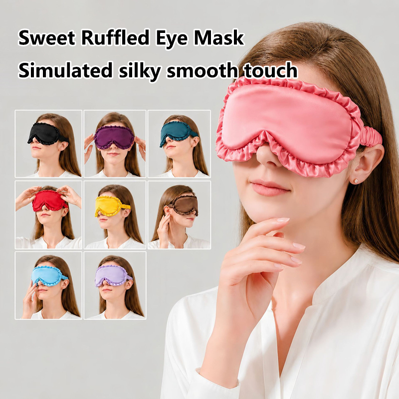 Travel Accessories Eye Mask - หน้ากากปิดตาแฟชั่นผ้าไหมเทียมเนื้อแน่น ขอบระบายลายดอกบัวขนาดใหญ่ ปิดแสงได้ดี นุ่มสบาย เหมาะสำหรับการเดินทาง สำหรับผู้ชายและผู้หญิง