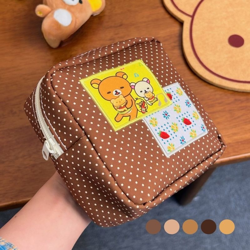 Travel Accessories Needed - กระเป๋าเครื่องสำอางลายจุดสีน้ำตาลลายหมีน่ารัก กระเป๋าใส่เครื่องสำอางแบบมีซิปพิมพ์ลายหมีน่ารัก กระเป๋าใส่เครื่องสำอางสำหรับเดินทางความจุขนาดใหญ่