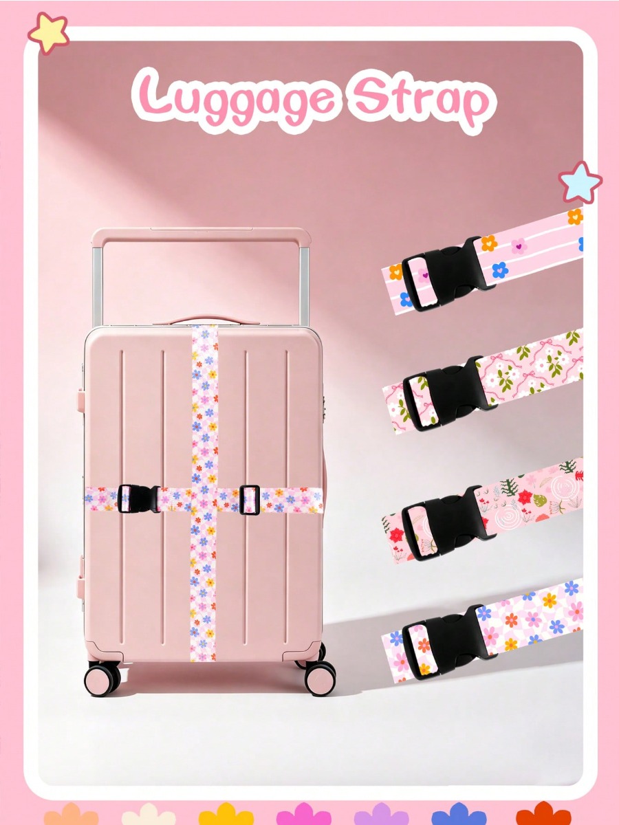 Luggage Strap Belt - สายรัดกระเป๋าเดินทางแบบปรับได้สำหรับกระเป๋าเดินทาง, สายรัดกระเป๋าเดินทางลายพิมพ์น่ารักพร้อมหัวเข็มขัด, สายรัดกระเป๋าเดินทางแบบผ้านุ่มป้องกันการหลุดหลวม