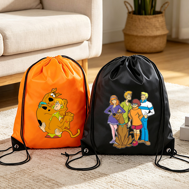 Travel Accessories Organizer Bag - กระเป๋าเก็บของแบบมีเชือกผูกลายสุนัขสกูบี้ดู กระเป๋าเป้สะพายหลังลายการ์ตูนสุดเท่ ผลิตจากโพลีเอสเตอร์ พิมพ์ลายอนิเมะน่ารัก น้ำหนักเบา เหมาะสำหรับการเดินทาง