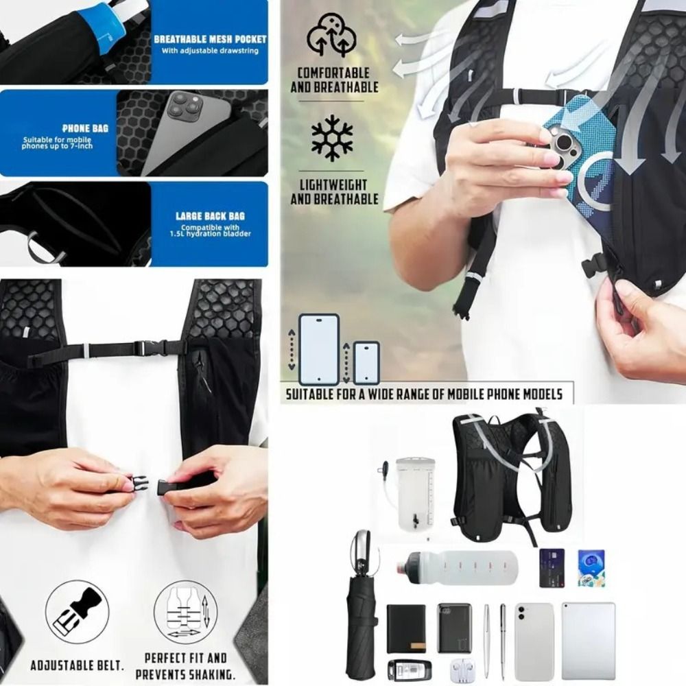 Hydration Pack Backpack - เสื้อกั๊กวิ่งสะท้อนแสงกันน้ำ ระบายอากาศได้ดี ปรับขนาดได้ กระเป๋าใส่ขวดน้ำสำหรับวิ่งอเนกประสงค์ ใช้งานสะดวก
