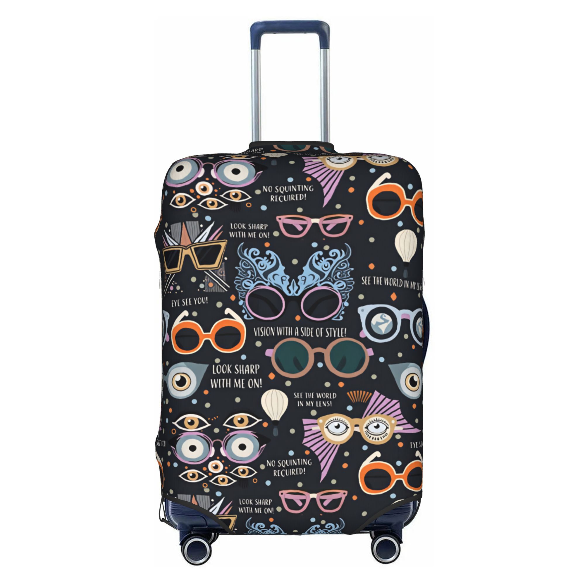 Quirky Travel Accessories - แว่นกันแดดสุดเก๋ แว่นตาแปลกตา ปลอกหุ้มกระเป๋าเดินทาง น่ารัก ปลอกป้องกันกระเป๋าเดินทางสำหรับผู้เชี่ยวชาญด้านสายตา เหมาะสำหรับขนาด