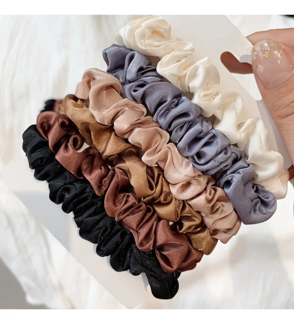 6 ชิ้น ยางรัดผมผ้าซาตินเนื้อนุ - Travel Accessories For Girls บทวิจารณ์และราคา